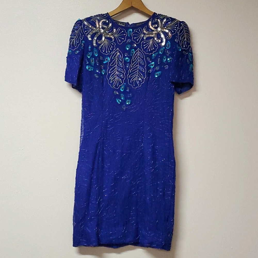 Vintage 90s Sequin Beaded Silk Shift Dress